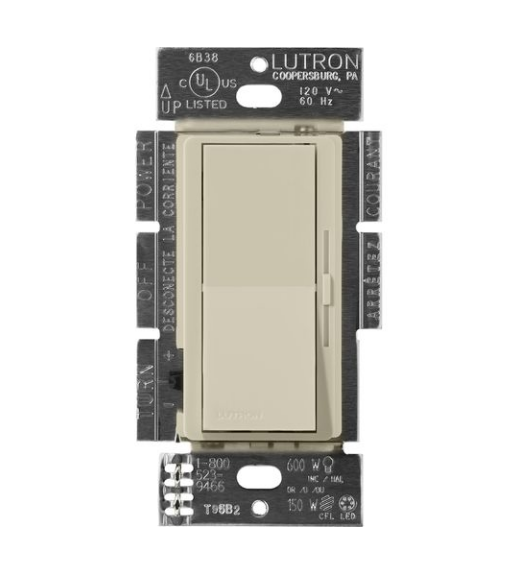 Lutron DVSCF-103P-CY Lutron Diva 3-Wire Dimmer Switch for Ballasts & LED Drivers, 1000W/8A, Single Pole/3-Way, 120V, Clay Finish