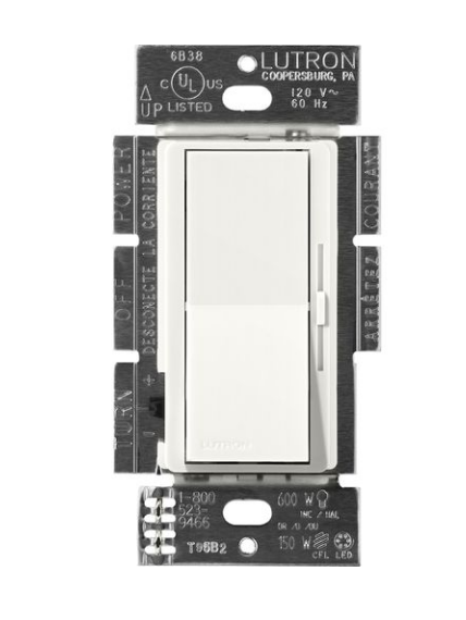 Lutron DVSCF-103P-GL Lutron Diva 3-Wire Dimmer Switch for Ballasts & LED Drivers, 1000W/8A, Single Pole/3-Way, 120V, Glacier Finish