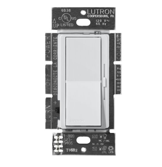 Lutron DVSCF-103P-MI Lutron Diva 3-Wire Dimmer Switch for Ballasts & LED Drivers, 1000W/8A, Single Pole/3-Way, 120V, Mist Finish