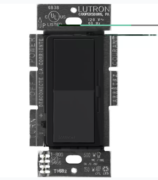 Lutron DVSCF-103P-MN Lutron Diva Fluorescent Dimmer with Locator Light, Midnight Finish, Single Pole/3-Way Compatible