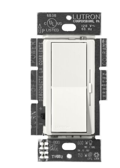 Lutron DVSCF-103P-RW Lutron Diva 3-Wire Dimmer for Ballasts & LED Drivers, 1000W/8A, Single Pole/3-Way, Neutral Required, 120V, Architectural White Finish
