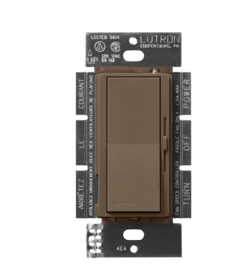 Lutron DVSCFSQ-F-EP Diva 3-Speed Fan Control Switch, 1.5A, Single-Pole/3-Way, No Neutral Required, 120V, Espresso