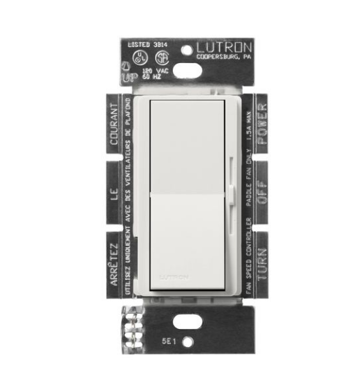 Lutron DVSCFSQ-F-LG Diva 3-Speed Fan Control Switch, 1.5A, Single-Pole/3-Way, No Neutral Required, 120V, Lunar Gray