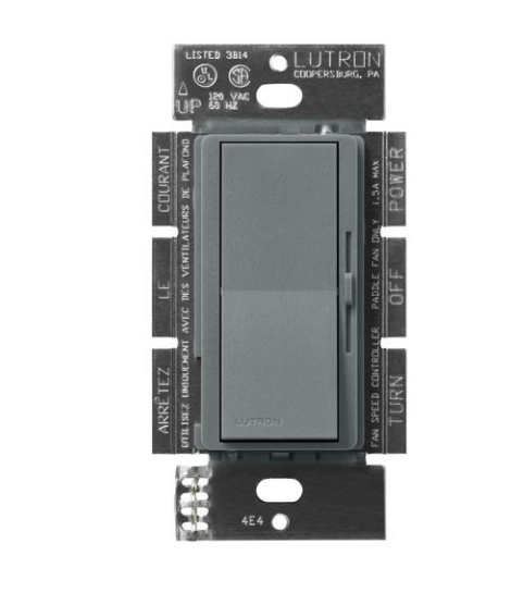 Lutron DVSCFSQ-F-SL Diva 3-Speed Fan Control Switch, 1.5A, Single-Pole/3-Way, No Neutral Required, 120V, Slate