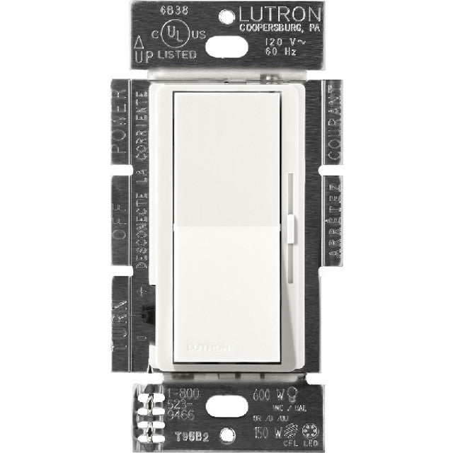 Lutron DVSCLV-103P-GL Diva Magnetic Low-Voltage Dimmer - 3-Way - 800W Max - Glacier White Finish