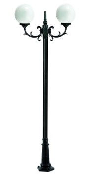 Dabmar Lighting GM2402-L12-60K-B Cast Aluminium 2 Post Top Fixture Pole + E26 2X LED, Voltage 120V, Color Temperature 6000K, Black Finish