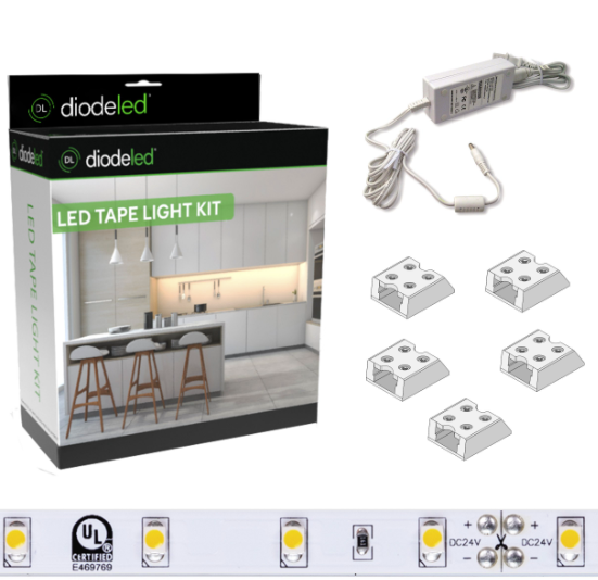 Diode LED DI-KIT-12V-BC1PG60-4000 16.4ft Blaze 100+ Lumen Per Ft LED Tape Light Kit, Color Temperature 4000K, Voltage 12V