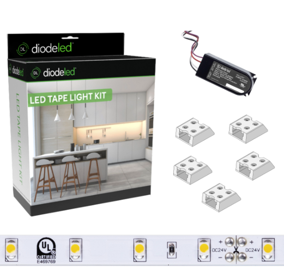 Diode LED DI-KIT-24V-BC1MD60-4000 16.4ft Blaze 100+ Lumen Per Ft LED Tape Light Kit, Color Temperature 4000K, Voltage 24V