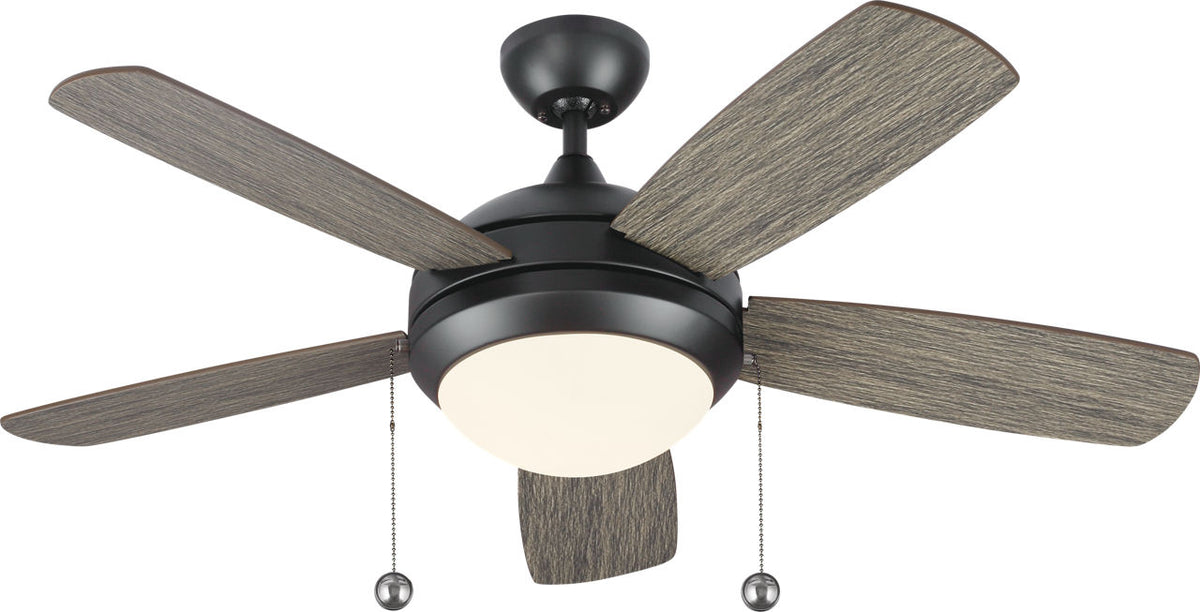 Generation Lighting Discus Classic 44 aged pewter LED ceiling fan with light grey weathered oak blades