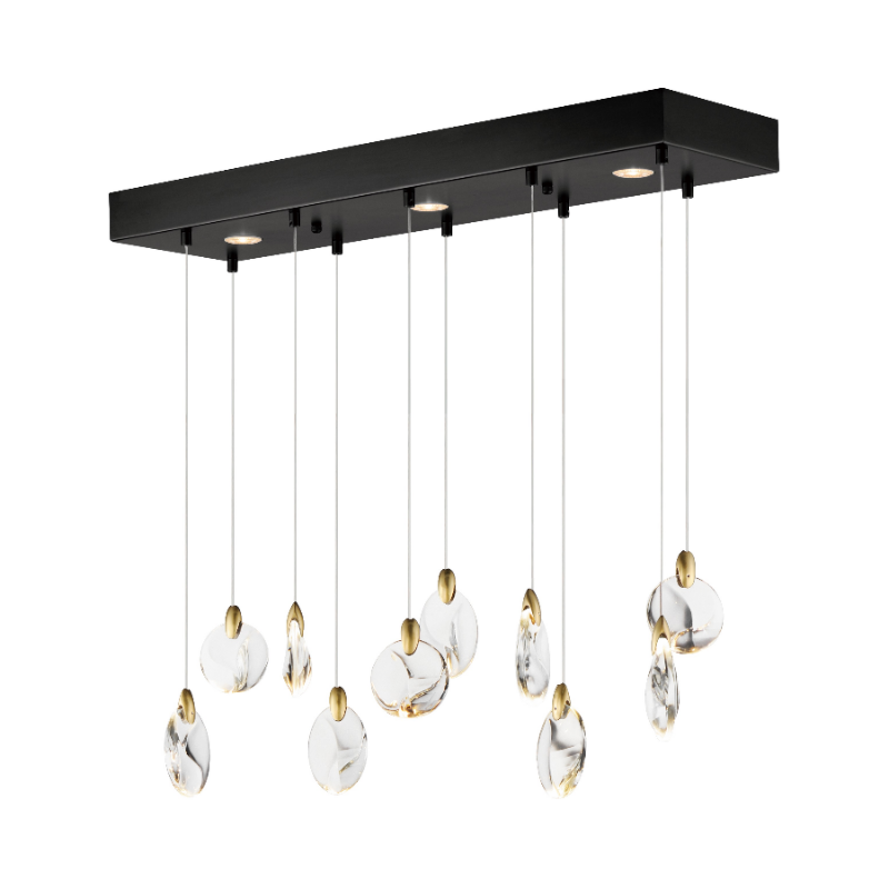 ET2 Contemporary Lighting E11076-122BKPG Pebble LED 36" 10 Lights Linear Pendant Ceiling Light - CCT: 3000K / 3500K Selectable - Finish: Black/Polished Gold