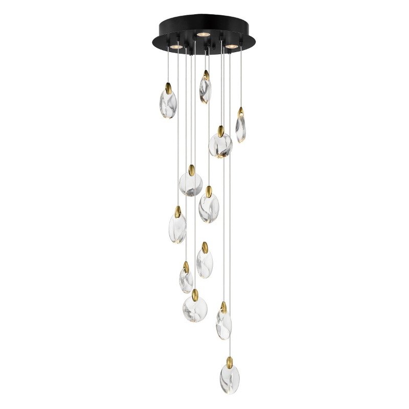ET2 Contemporary Lighting E11078-122BKPG Pebble LED 16" 12 Lights Multi-Light Pendant Ceiling Light - CCT: 3000K / 3500K Selectable - Finish: Black/Polished Gold