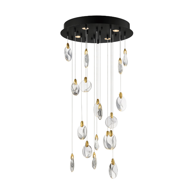 ET2 Contemporary Lighting E11079-122BKPG Pebble LED 18" 18 Lights Multi-Light Pendant Ceiling Light - CCT: 3000K / 3500K Selectable - Finish: Black/Polished Gold