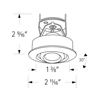 Elco Lighting E1AK32NF27B 1" Round Gimbal Recessed Architectural Oak™ Adjustable, Color Temperature 2700K, Lumens 850 lm, Beam Angle 28° All Black