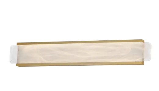 ET2 Contemporary Lighting E24433-112NAB Celine 32" LED Bath Vanity, 1,327 Lumens, Multi-Color Temperature, Voltage 120-277V, Natural Aged Brass/ White Spiral Glass