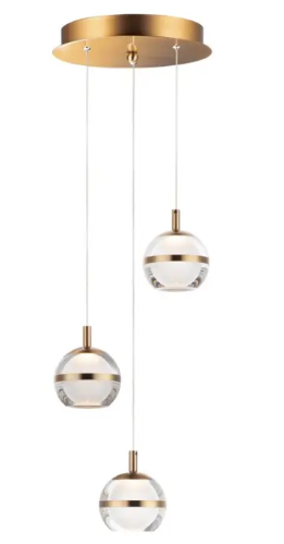ET2 Contemporary Lighting E24593-93NAB Swank 3-Light LED Pendant, Color Temperature 3000K, 1,300 Lumens, Voltage 120V, Natural Aged Brass