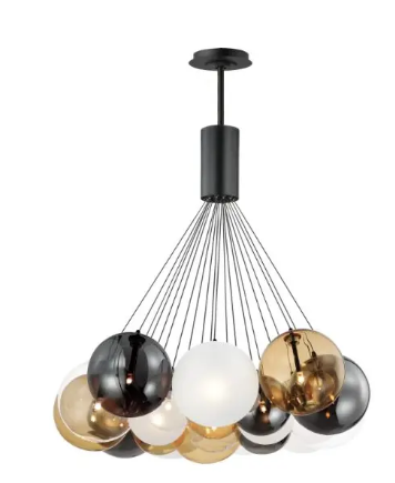ET2 Contemporary Lighting E25088-148BK Burst 20-Light LED Pendant, Mixed Glass, Color Temperature 3000K, Voltage 120-277V, Black Finish