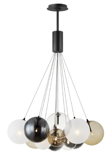 ET2 Contemporary Lighting E25089-148BK Burst 12-Light LED Pendant, Color Temperature 3000K, 1,750 Lumens, Voltage 120V, Mixed Glass Finish