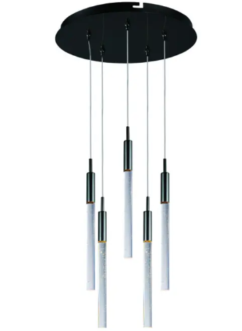 ET2 Contemporary Lighting E32775-91BC Scepter 5-Light LED Pendant, Color Temperature 3000K, 2,625 Lumens, Voltage 120V, Black Chrome Finish