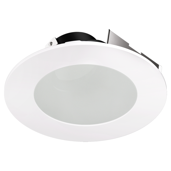 Elco Lighting ELK4349B 4″ Universal Sloped Ceiling Koto™ Trim w/Frosted Glass – Twist-On Wet Rated Design, 10°-45° Slope Compatible, Black with White Trim (EL470ICA/EL470RICA Housings Only)