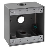Enerlites EN2375 2-Gang Weatherproof Outlet Box W/ Three 3/4" Threaded Outlets, Outdoor Electrical Box