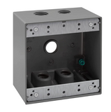 Enerlites EN2550 2-Gang Weatherproof Outlet Box W/ Five 1/2" Threaded Outlets, Outdoor Electrical Box