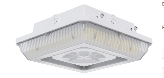 ESL Vision ESL-CP-6090W-53050-WH LED Canopy Light, Selectable Wattage 60W–75W–90W, MCTP 3000K–4000K–5000K,  White Finish