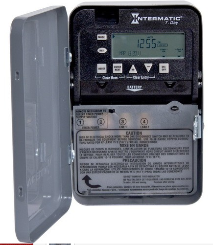 Intermatic ET1705C 7-Day Electronic Time Switch - NEMA 1 Indoor Gray Painted Drawn Steel - 1 Circuit - SPST - 30 Amps - 120/208/240/277 Volt