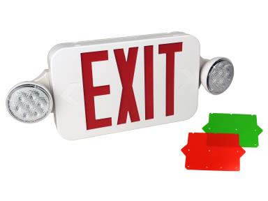 Maxlite EXC-RGW Exit Emergency Combo - Thermoplastic - Double Face - Red & Green Letters - Battery Backup -  Finish White