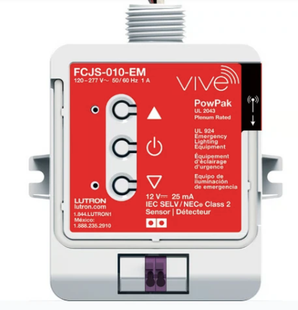 Lutron FCJS-010-EM Lutron VIVE Emergency PowPak Wireless Control Module for EcoSystem Ballasts/Drivers, EM 0-10V Dimming