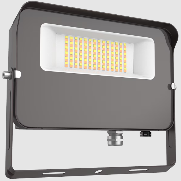 Eiko FL2/50W/7FCCT/UD/Y/PC Flood Light, Wattage 50W, Selectable CCT 50K/40K/ 30K, Voltage 120-277V, 0-10V Dimming, Yoke Photocell