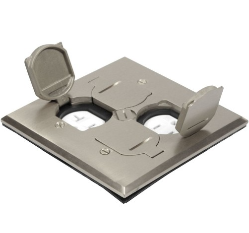 Orbit FLB-DD-C-SS Floor Box Cover Only Flip Type With 2 Duplex Receptacles Square Cover, Stainless Steel