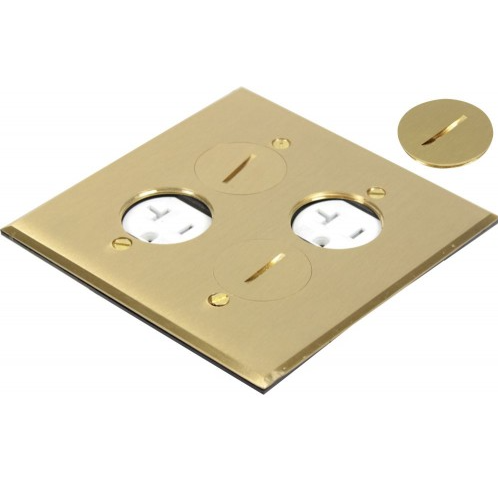 Orbit FLB-R2G-DD-C-BR Floor Box Cover Only Round Plug Type With 2 Duplex Receptacles Square Cover, Brass