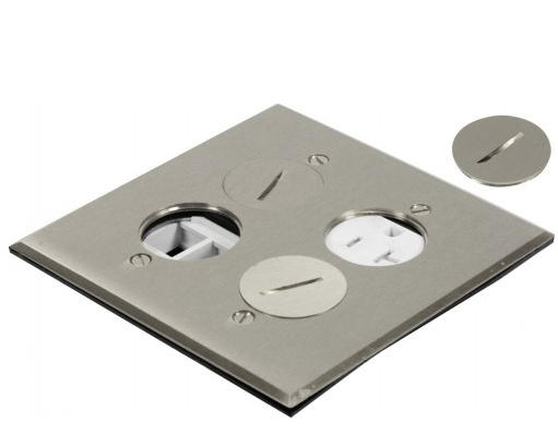 Orbit FLB-R2G-DL-C-SS Floor Box Cover Only Round Plug Type With 1 Duplex Receptacle & 4 Low-voltage, Square Cover, Stainless Steel