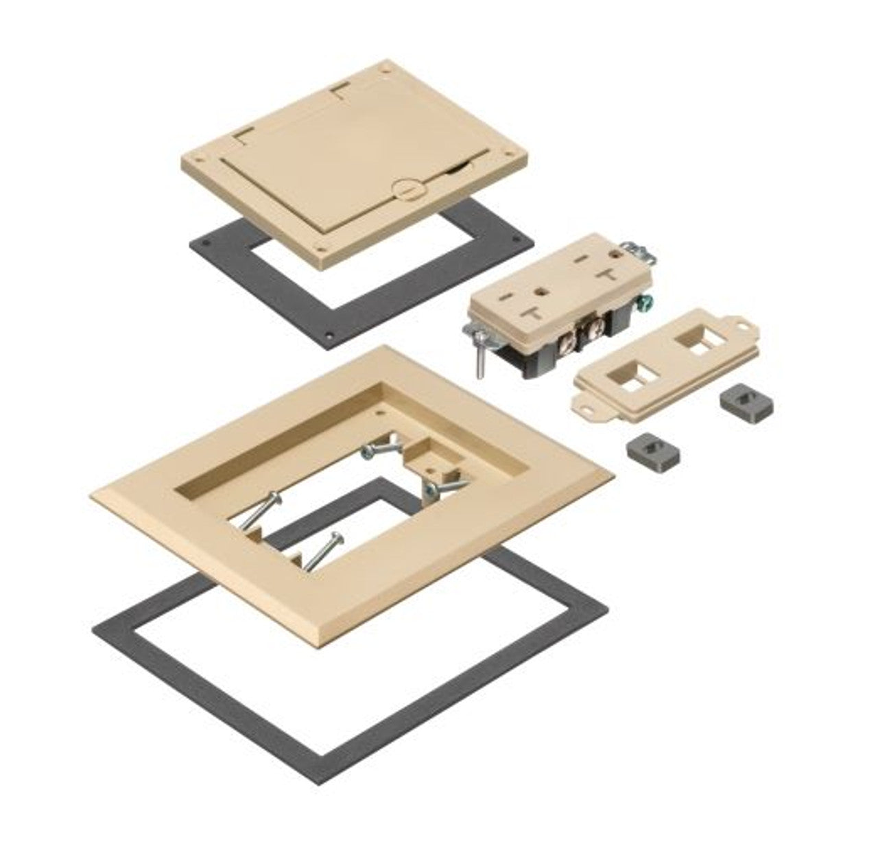 Arlignton FLBC8510LA Single Gang Non-Metallic Frame Kit with Flip Lid Cover & 20A Receptacle, Light Almond Finish