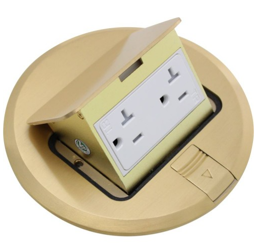 Orbit FLBPU-D-R-C-BR Floor Box Round Pop-up Cover Only With Duplex Receptacle brass