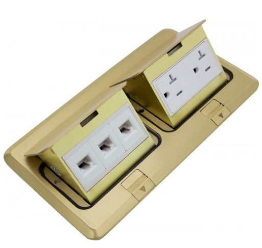 Orbit Brass Floor Box Pop-up With Duplex Rectalce & Low Voltage rj45 Tamper Resistant 125V AC - BuyRite Electric