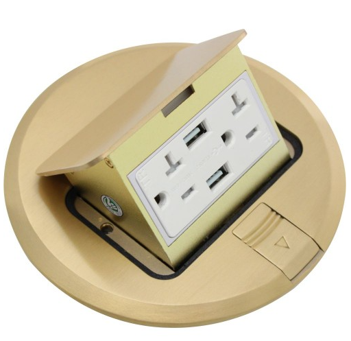 Orbit FLBPU-DU-R-C-BR Floor Box Pop-up Cover Only With 1 Duplex Receptacle 2 Usb Ports With 5vdc, Round Cover, Brass