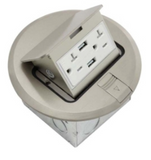 Orbit FLBPU-DU-R-SS Round Floor Box Cover Pop-up With 1 Duplex Receptacle,2 USB Ports With 5VDC, Stainless Steel