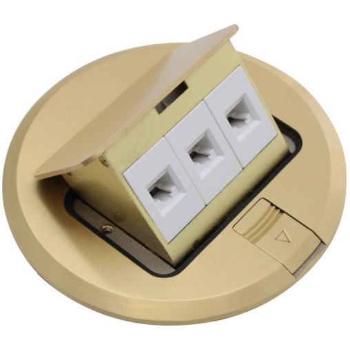 Orbit FLBPU-L-R-C-BR Floor Box Pop-up Cover Only With Low-voltage (Rj45), Round Cover, Brass