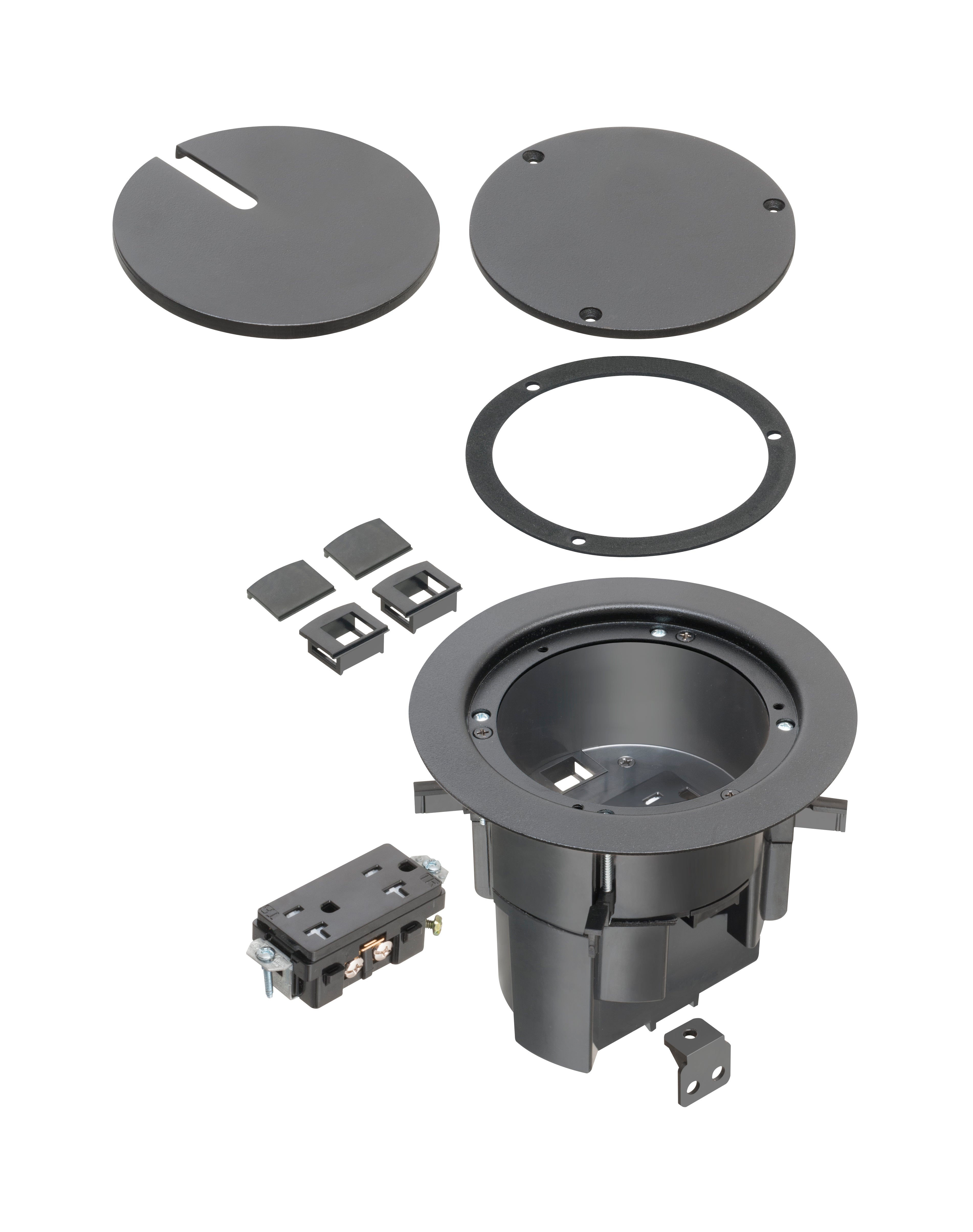 Arlington FLBR5420BL In Box Floor Box Kit with Recessed Wiring Device - Black