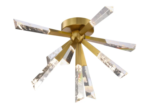 SDQ Lighting FM38509BG Schneeflocke 24.75" Flush Mount Light, Wattage 27W, Brushed Gold/Clear Cloudy Crystal Finish
