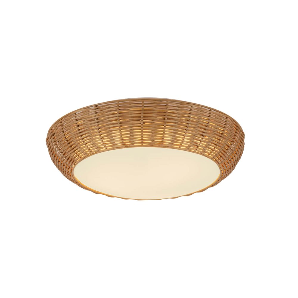 Alora Mood FM511014RA Merida 2 Light 15 inch Flush Mount in Rattan with Opal Glass and Rattan Shade