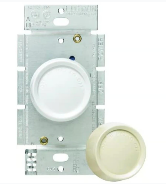 Lutron FSQ-2FH-DK Rotary Fan Control, 2A, Includes 2 Rotate On/Off Knobs (1 WH, 1 IV), 1 Paddle Fan, 1-Pole