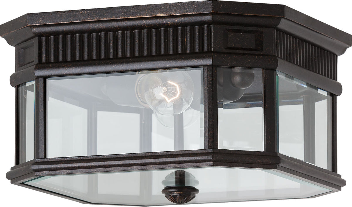 Generation Lighting Cotswold Lane 2 light flush mount ceiling light in Grecian Bronze with clear beveled glass