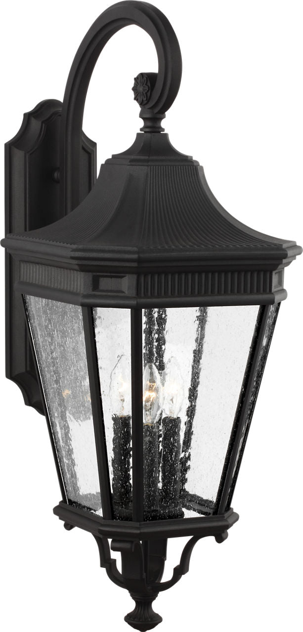 Generation Lighting OL5424BK Cotswold Lane 3 light black outdoor wall lantern with clear seeded glass