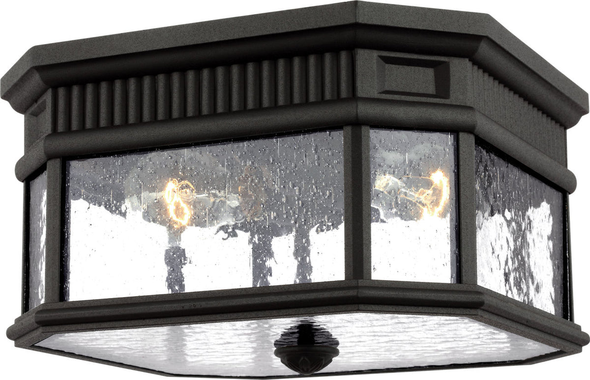 Generation Lighting Cotswold Lane black outdoor flush mount with clear seeded glass