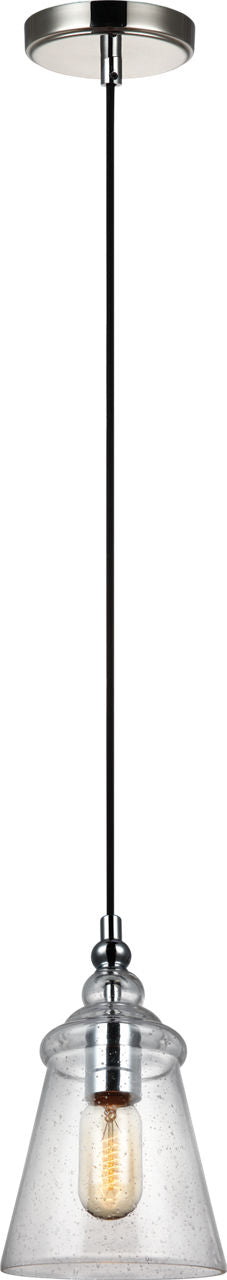 Generation Lighting P1449CH Loras chrome mini pendant with clear seeded glass shade