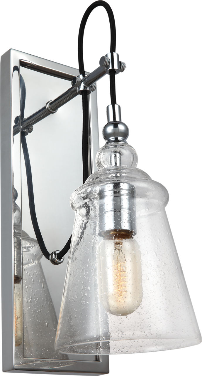 Generation Lighting Loras 1 light chrome wall sconce with clear seeded glass shade