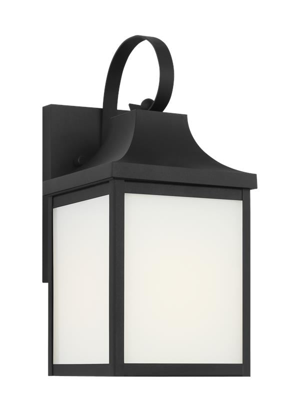 Generation Lighting Saybrook 1 light textured black outdoor wall lantern with white glass