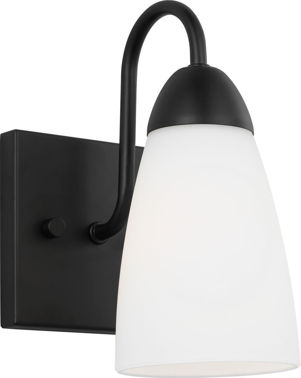 Generation Lighting Seville 1 light midnight black wall sconce with etched white glass